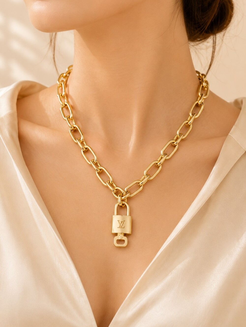 Gold-Plated Necklace with Authentic Louis Vuitton Padlock